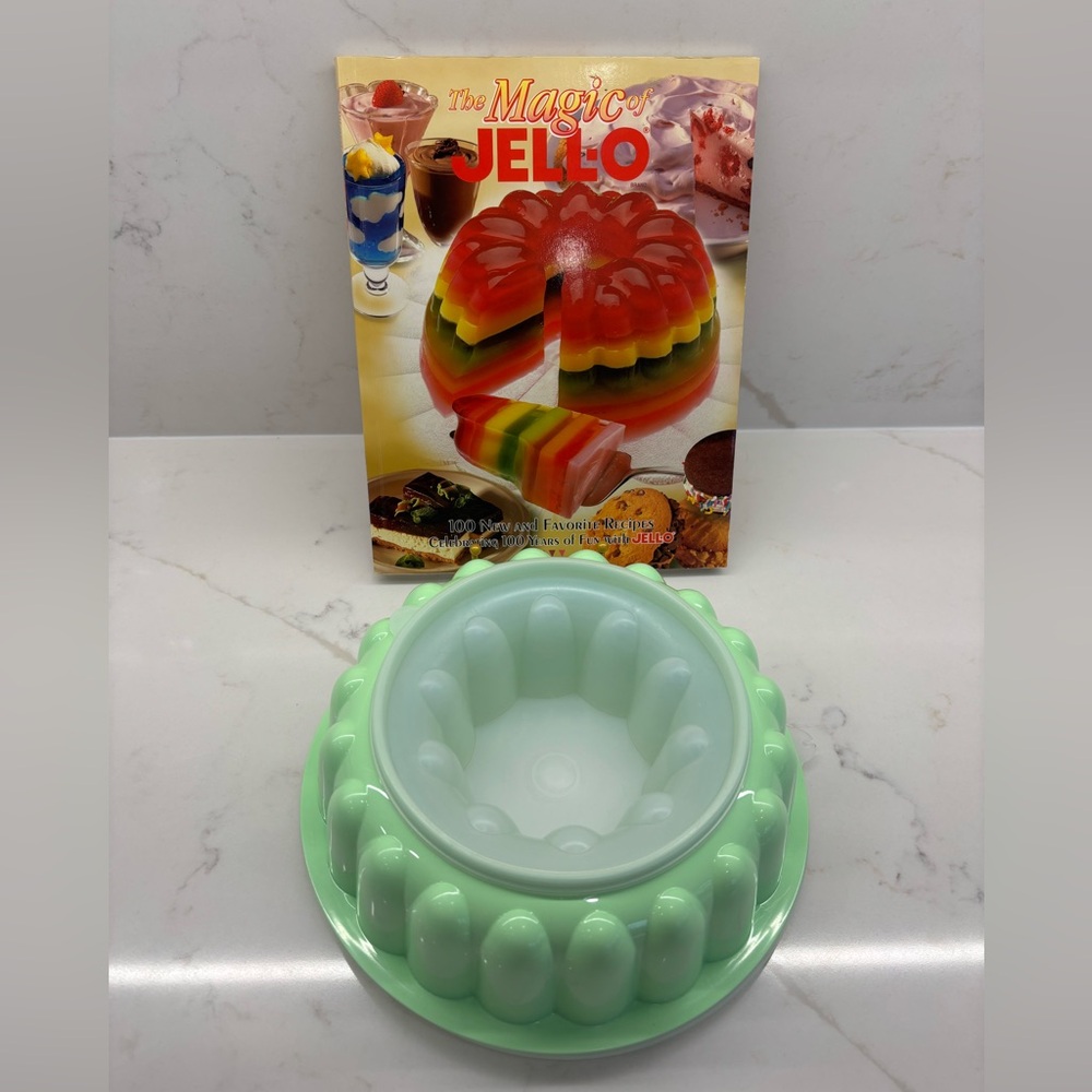 The Magic of Jello Cookbook and Vintage Green Jello Mold